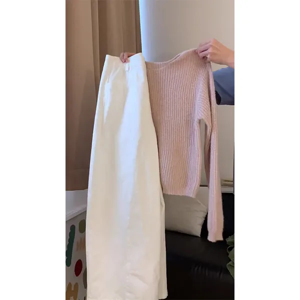 温柔甜美粉色慵懒风针织开衫女秋冬新款时尚设计感上衣+裤子套装