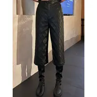 紫紫  菱格七分裤   摩登系菱格纹PU皮高腰宽松七分裤ZD10KZHJ325