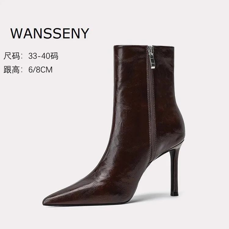 WANSSSENY棕色美拉德短靴子2025新款爆款高级感气质舒适瘦瘦靴女
