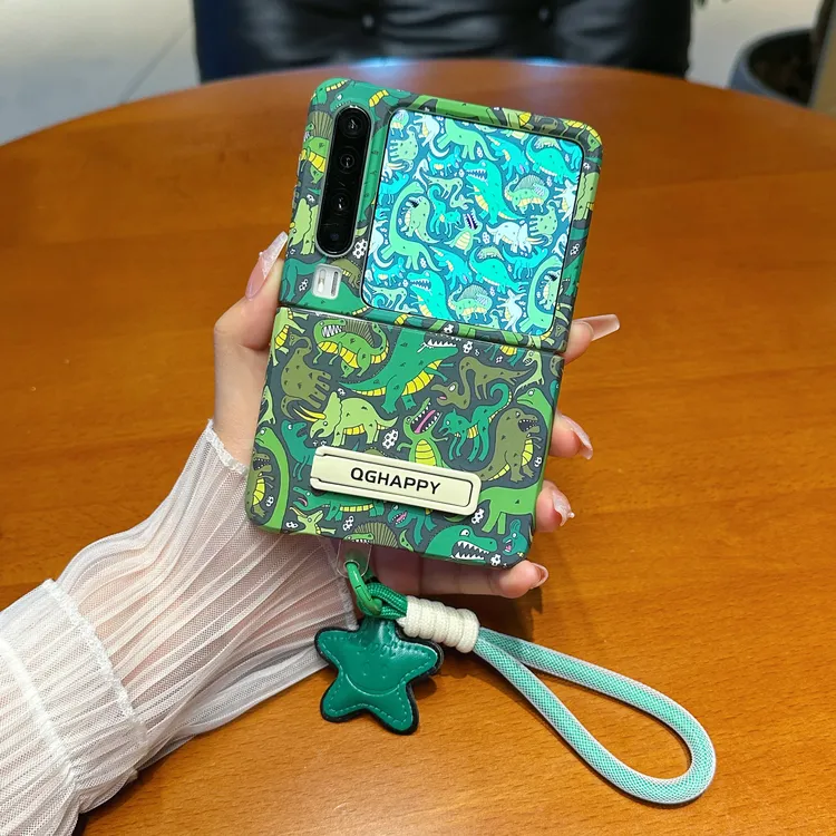 适用华为puraX绿色卡通恐龙折叠pocket2支架小米荣耀手机壳男女潮