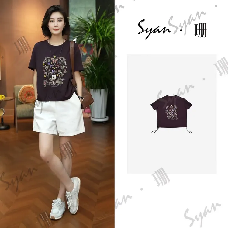Syan【蝴蝶效应】2025夏新款宽松小众印花设计师气质T恤