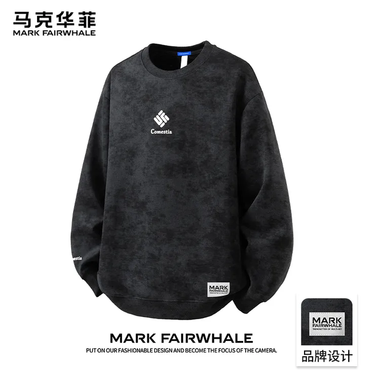 马克华菲轻奢重磅圆领男士上衣2025秋冬新款扎染时尚潮流长袖卫衣