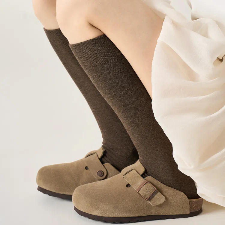咖色袜子女春秋款压力显瘦美拉德小腿堆堆袜秋天纯棉长袜配勃肯鞋
