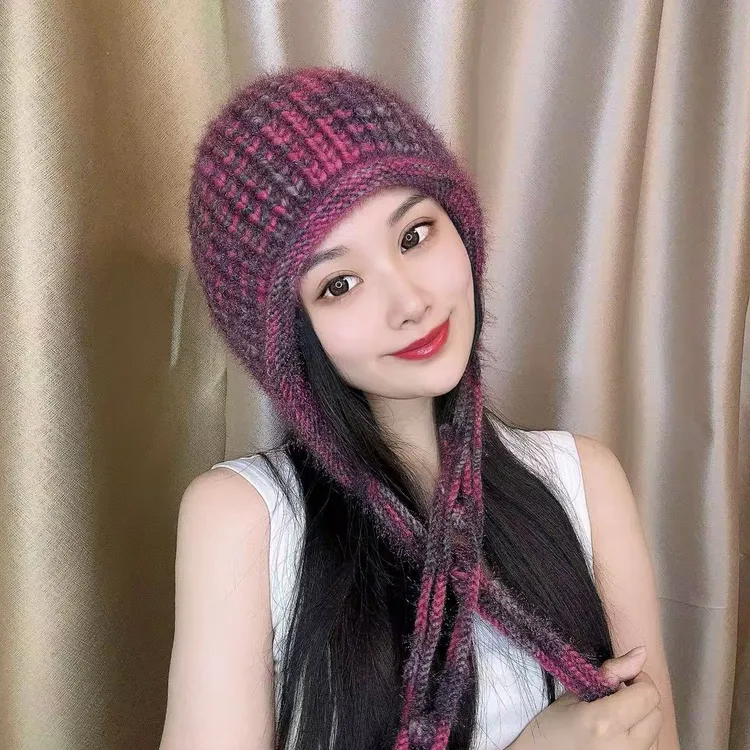 2025年新款彩虹卷边时尚百搭流苏女士保暖帽子（葡萄粒）