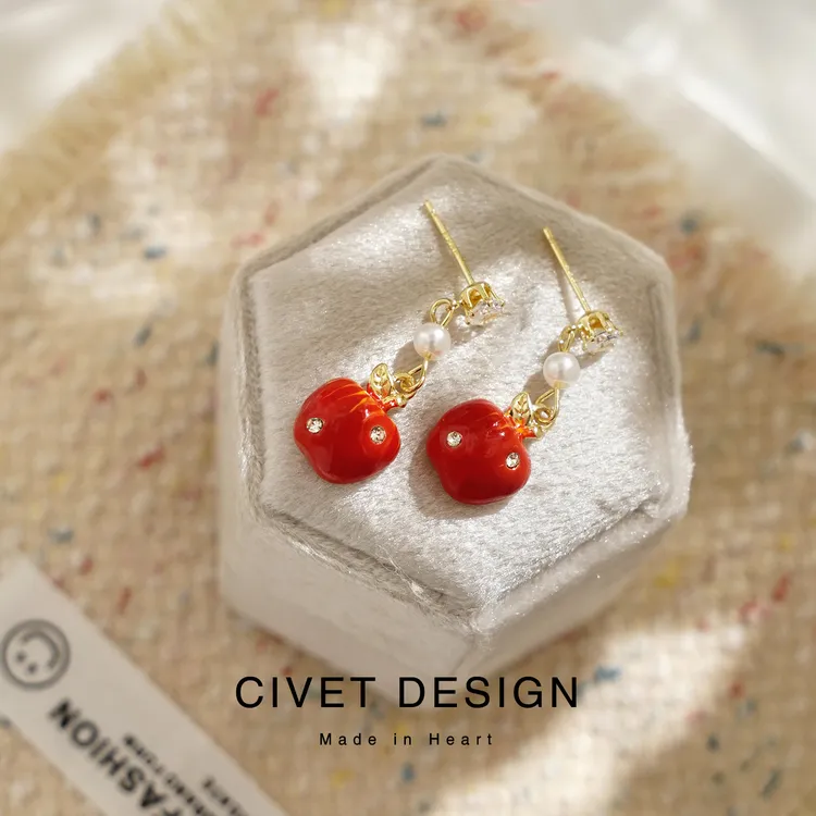 合金耳饰 春季可爱苹果流苏耳环女甜美ins出片节日氛围学生耳饰