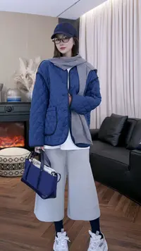 双面穿冬季时尚简约舒适慵懒松弛休闲百搭保暖菱格棉服Z254014