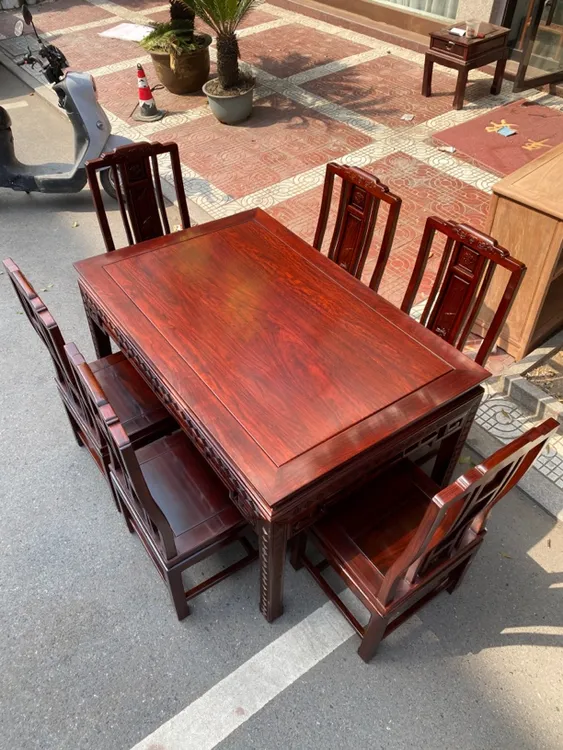 红木简约现代餐桌东非酸枝长方桌新中式家用小户型实木餐桌椅组合