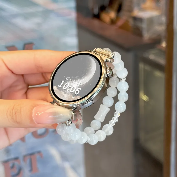 适用华为gt5/gt4手表表带透气弹力猫眼月光白水晶链条gt6腕带