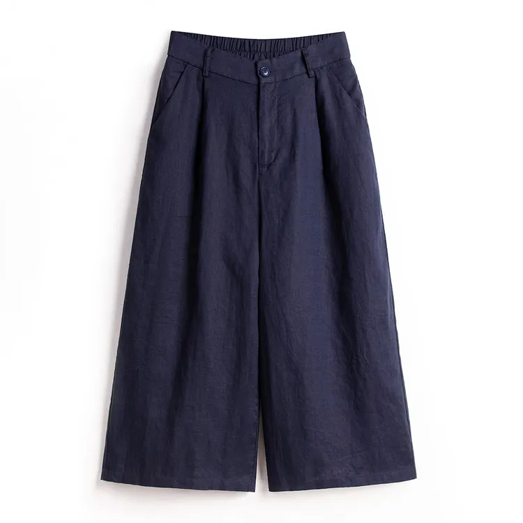 随性优雅/100%法国进口纯亚麻七分裤女夏季新款薄裤子宽松阔腿裤
