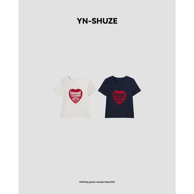 YN-SHUZE【心动信号】字母印花短款修身显瘦短袖T恤女