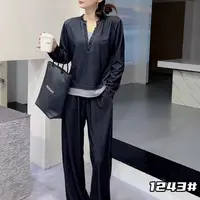 1243-秋款巨显瘦拖地裤套装