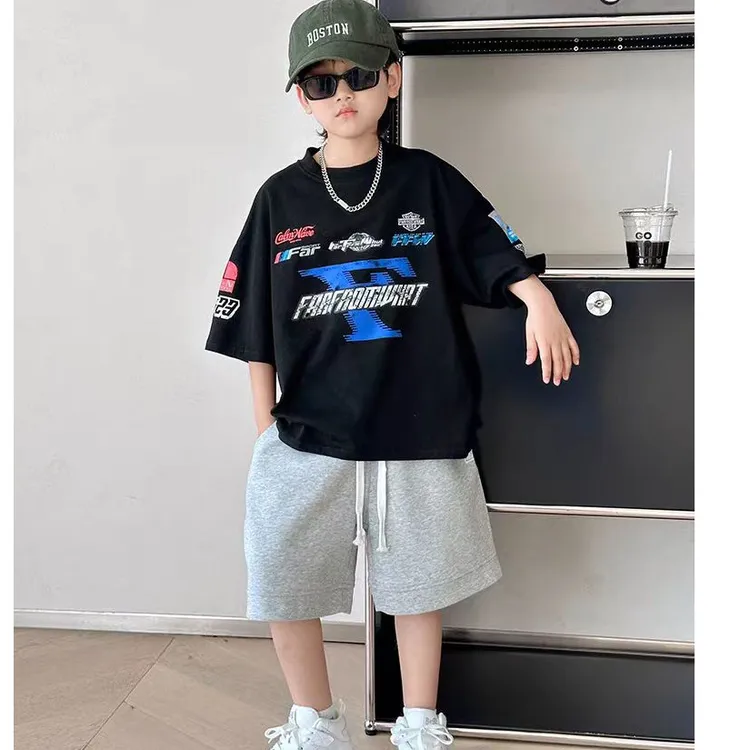 夏季儿童痞帅时尚运动薄款上衣男童宽松短袖t恤中大童韩版男孩潮T