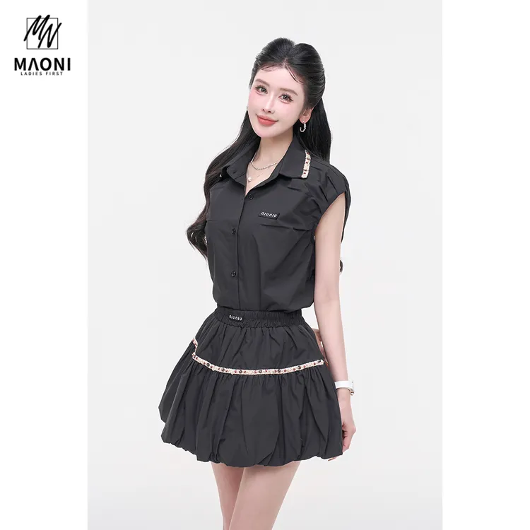 毛妮Peshe【库洛小樱】Polo领钉珠无袖衬衫减龄甜美显瘦学院L1697