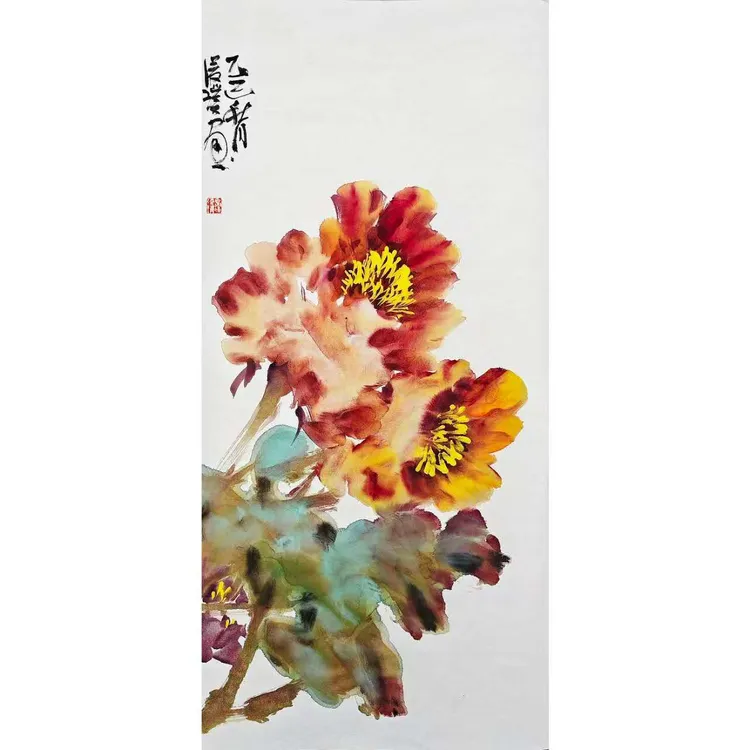 夏俊璞老师亲绘国画写意牡丹花画原作