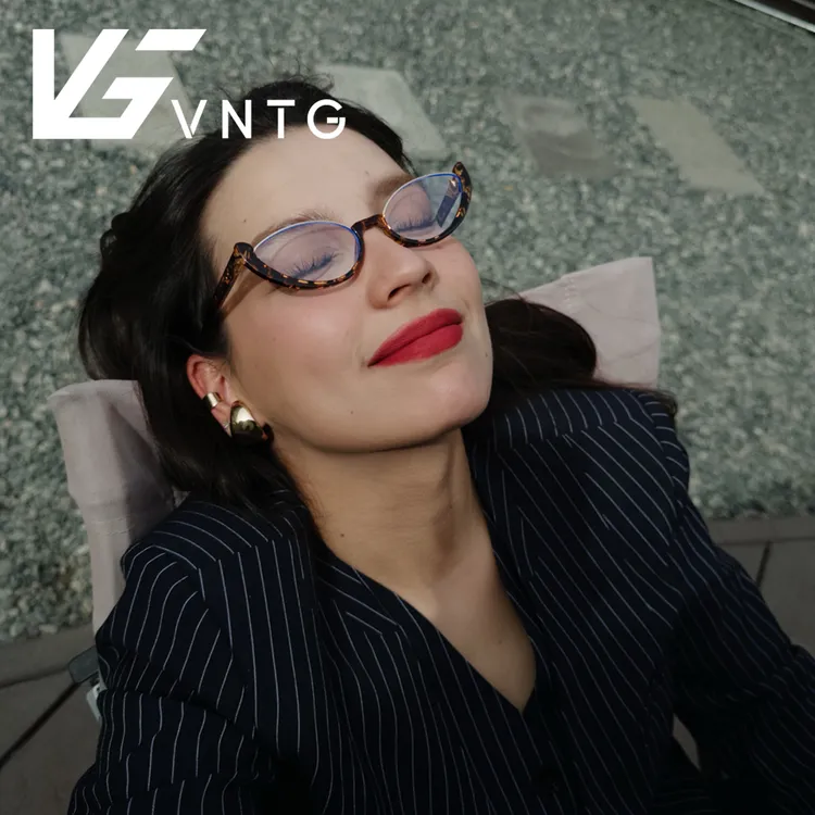 vntg框架眼镜时髦半圆弧猫眼型都市丽人御姐ins风玳瑁色uv400墨镜