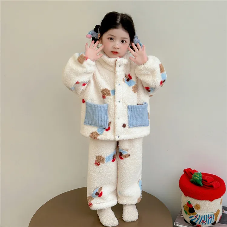 女童保暖睡衣套装2025新款秋冬季女宝宝家居服珊瑚绒保暖款法兰绒
