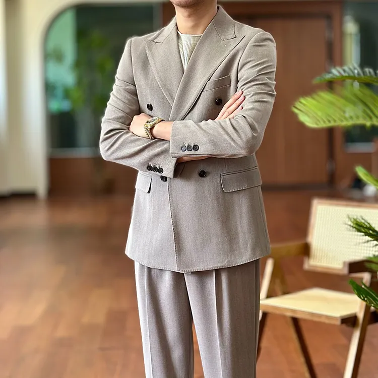 戗驳领英伦风双排扣职业正装商务休闲西服套装男士时尚简约