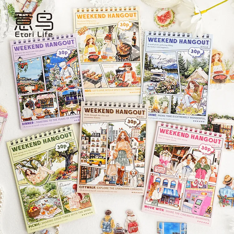 意鸟etori白墨PET贴纸包 小聚一下系列 30张人物手帐diy打底贴纸