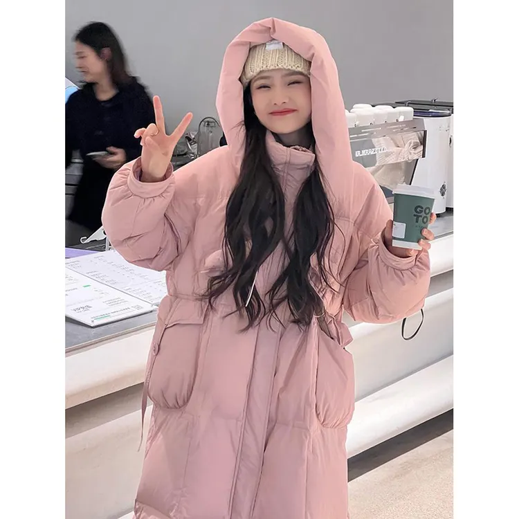 DUCURNO长款羽绒服女冬季2025年新款时尚过膝加厚撞色中长款外套