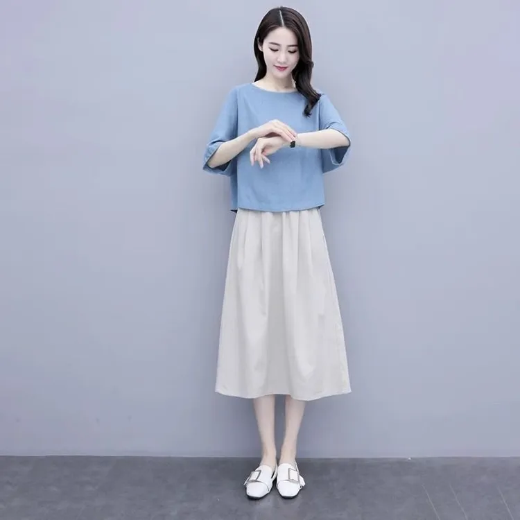 潮牌棉麻半身裙套装女2025夏季新款韩版时尚洋气减龄遮肚子两件套