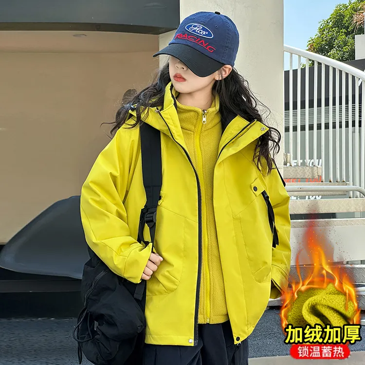 女童冲锋衣三合一外套冬季2025新款儿童加绒加厚中大童可拆卸女孩