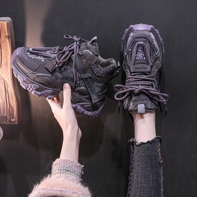 女鞋运动鞋老爹鞋网面鞋系带低帮帮高小于10cm橡胶女子网红百搭