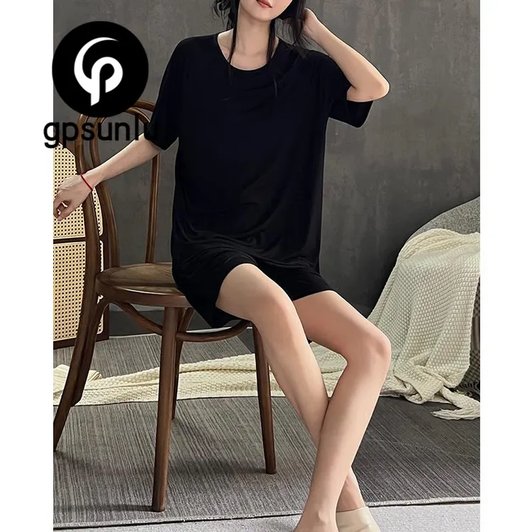 【专柜正品】【凉感】睡衣女夏季可外穿宽松家居服薄款莫代尔黑色套装