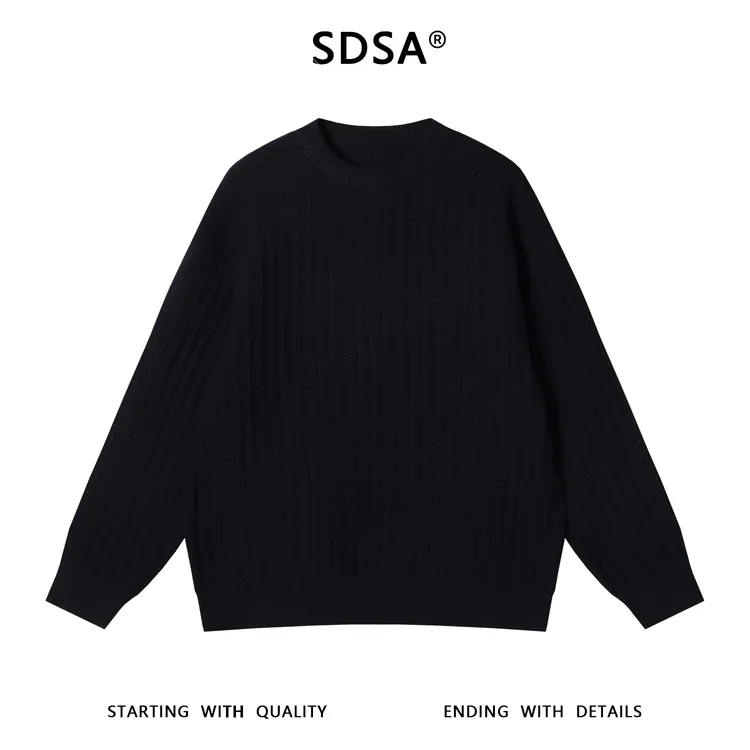 SDSA秋冬新款痞帅男装韩版纯色简约竖纹圆领针织衫百搭慵懒风毛衣