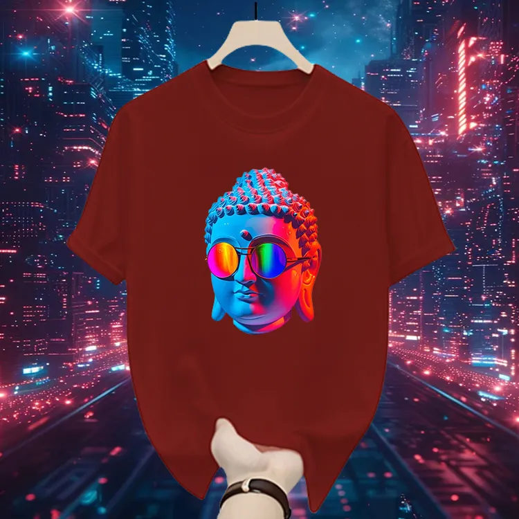 2025夏季潮牌男士短袖T恤潮流百搭赛博朋克佛祖纯棉圆领半袖t恤男