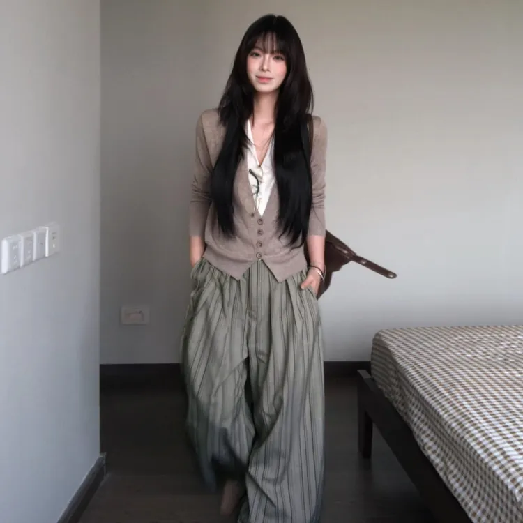 韩系穿搭长袖衬衫女套装女早秋2025新款高级感韩系气质穿搭一整套