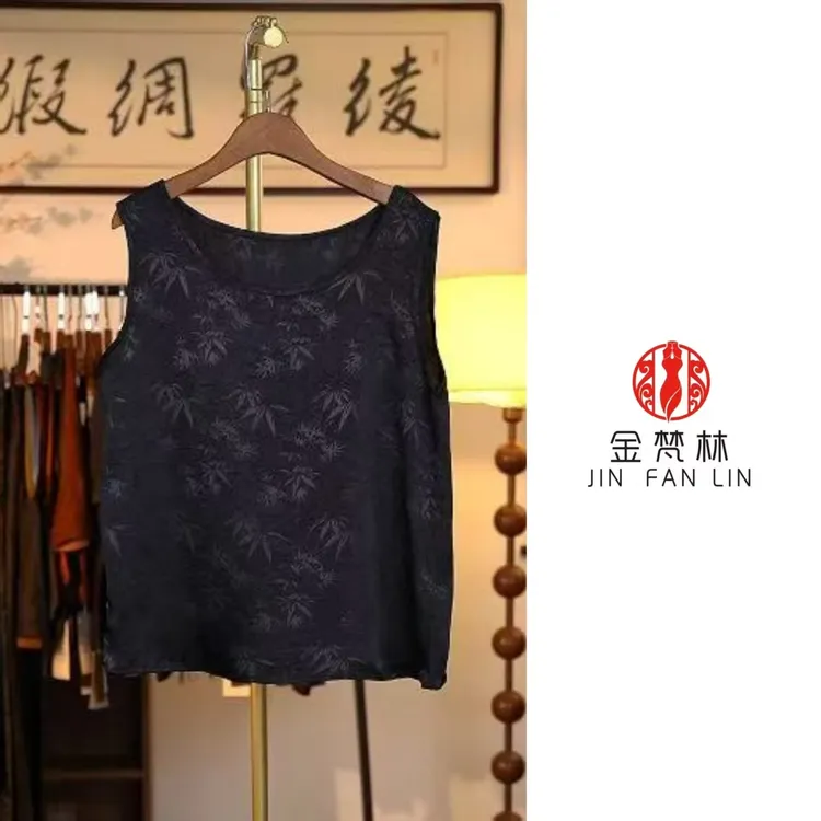 【抱影无眠】新中式中国风提花竹子圆领无袖背心百搭1092