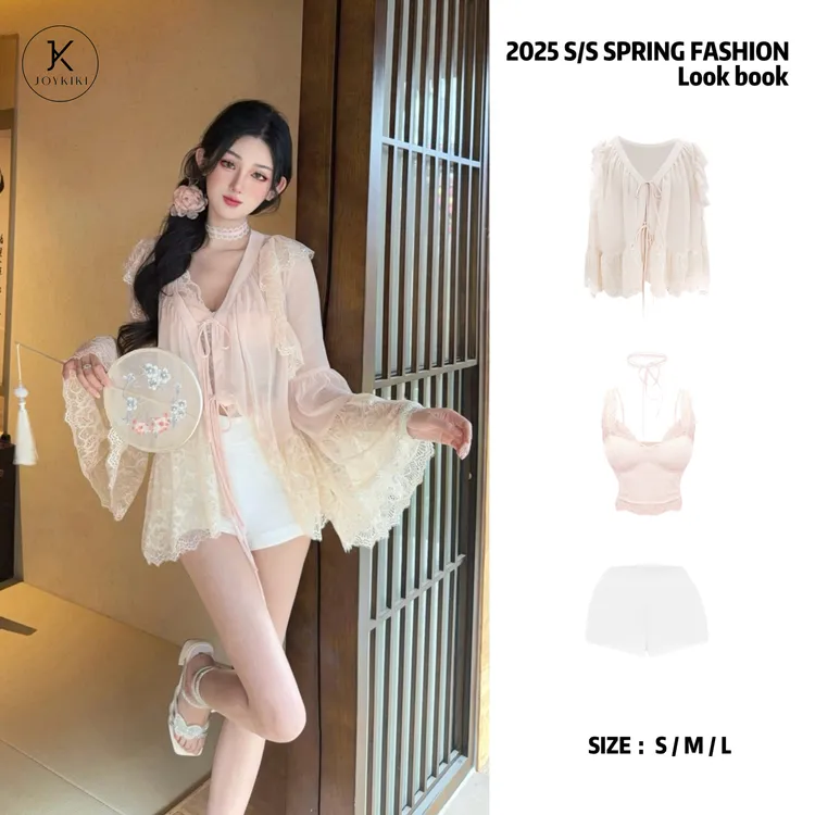 JOYKIKI金金【娇娇紫韵】纯欲气质拼接蕾丝宽松显瘦上衣套装J25B134
