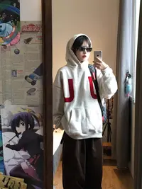 学院风连帽慵懒风字母卫衣加厚时尚秋冬运动长袖【E区】5530 E25-1