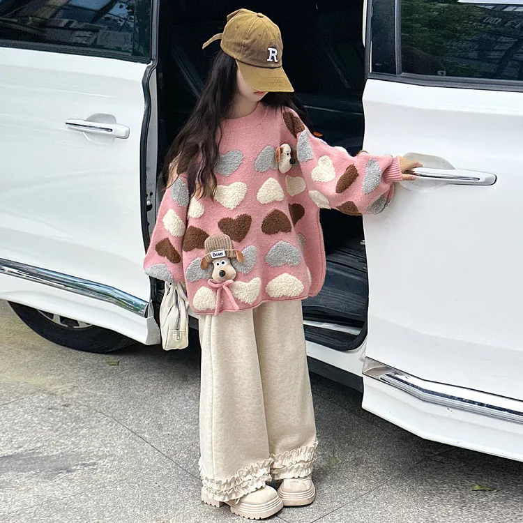 女童毛衣秋冬装2025新款洋气儿童装冬季针织衫大童卡通加厚毛线衣