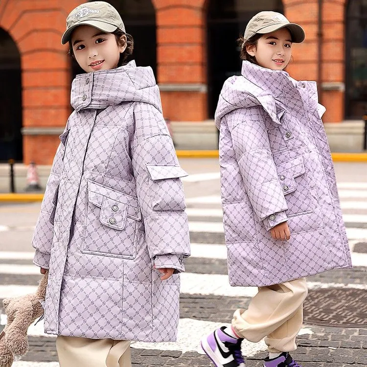 免洗中长款新款女童儿童羽绒服童装洋气中大童女孩子冬装加厚外套