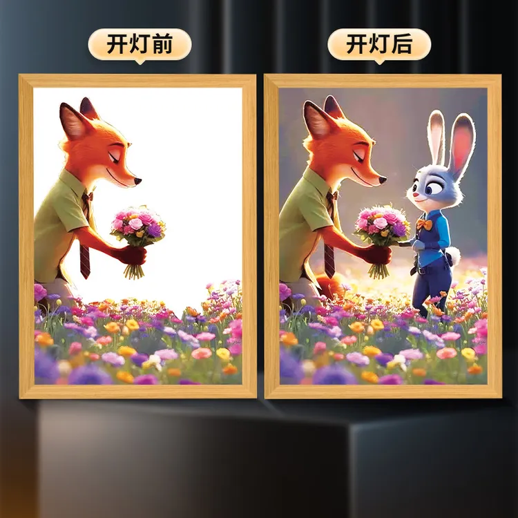 疯狂动物城尼克朱迪灯光画周边摆台小夜灯房间相框送朋友定制礼物