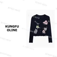 【桃桃】KT10-95秋季流光风天丝羊毛流行印花开衫T恤正肩