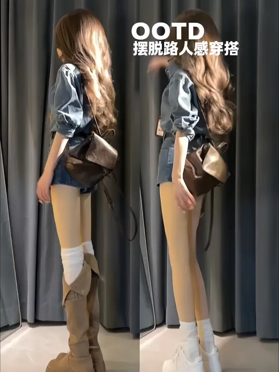 巴黎腔调 复古蓝色水洗长袖衬衫女装秋季新款高腰牛仔短裤两件套