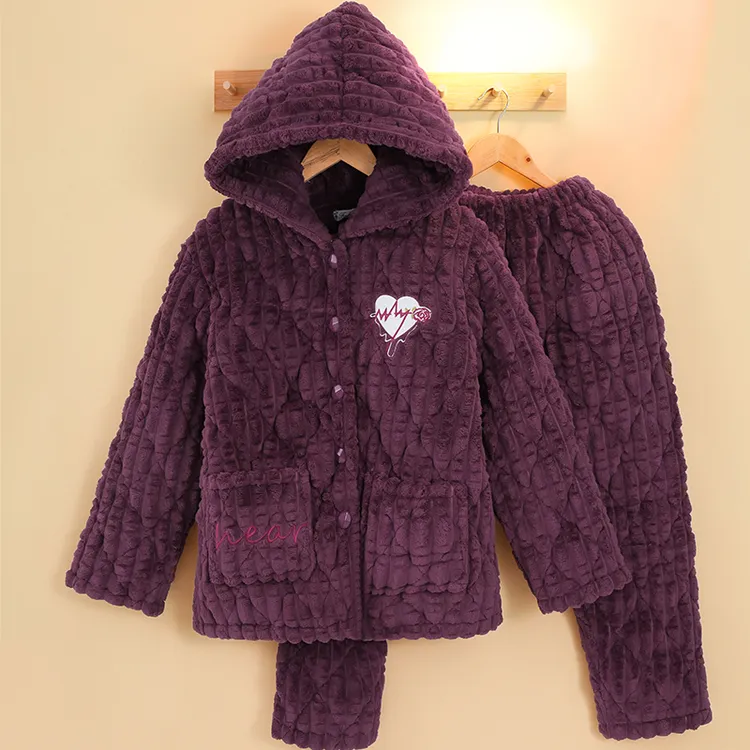 冬季睡衣女士加厚加绒三层夹棉2025年新款连帽保暖棉袄家居服套装