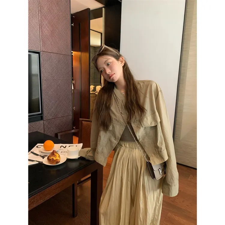 复古长袖开衫外套女秋季2025新款不规则宽松显瘦休闲气质夹克上衣