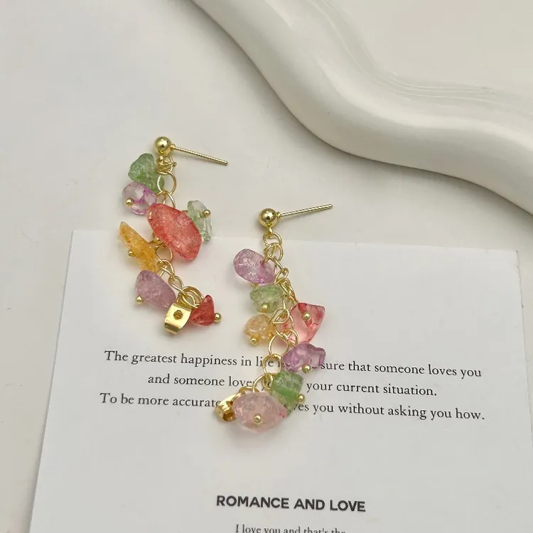 铜合金耳饰 彩色浅春系耳环女2025新款轻奢气质精致耳坠时尚耳饰