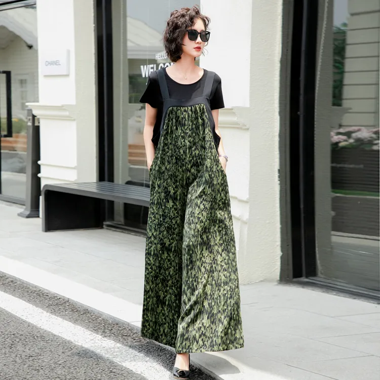 天丝松绿色薄款背带裤女款爆款2026新款成人妈妈装松绿减龄背带裤