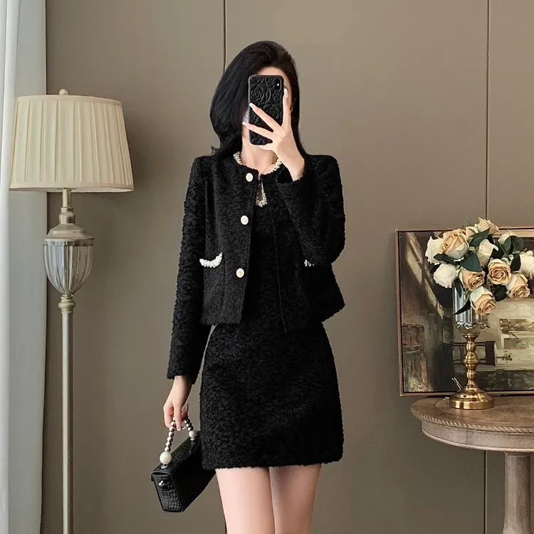 复古时尚套装秋冬季炸街小香风气质千金风法式轻熟风粗花呢两件套