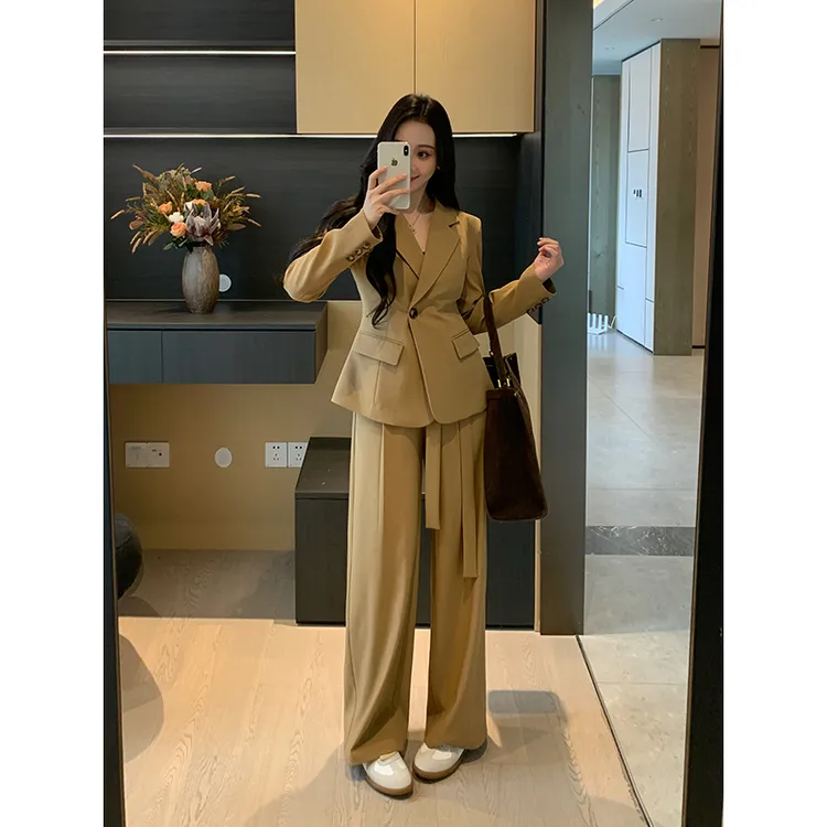 XINYI【伦敦往事】秋季系带西装外套+高腰休闲裤套装女X625A13267