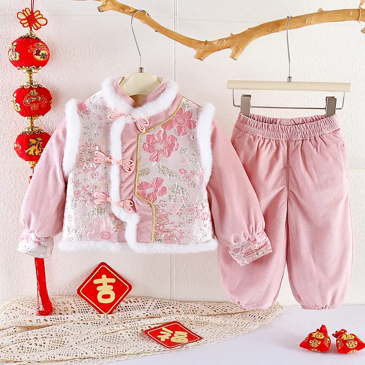 【锦上添花】女童套装宝宝加厚加绒加棉婴幼儿拜年服冬季喜庆婴儿