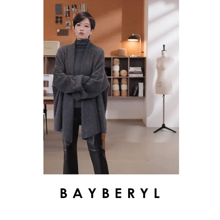 BAYBERYL老贝慢人开衫*牦牛慵懒无扣及简秋针织衫ZZS5I0104-10/12