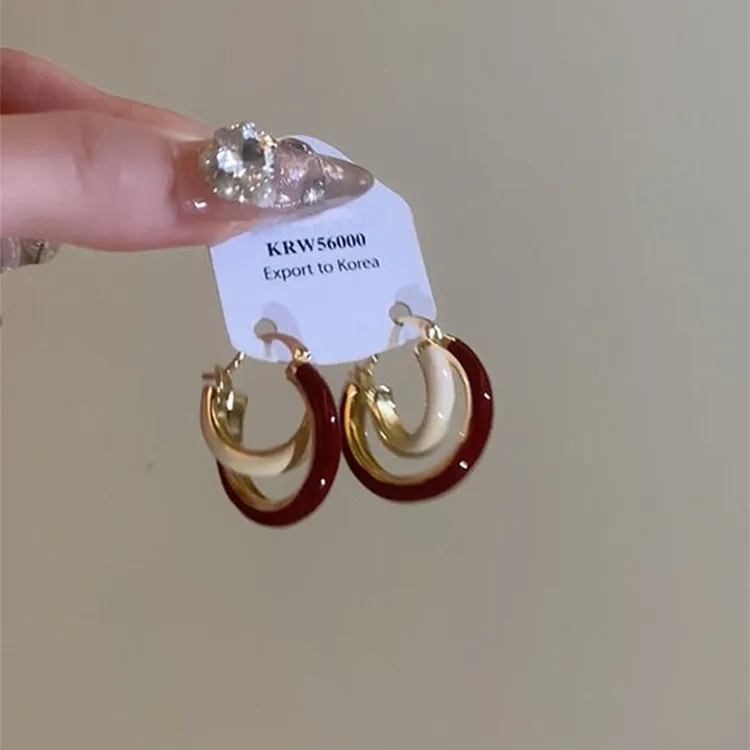 卡柒 铜合金耳饰 法式复古双层撞色耳环女时尚小众高级感气质耳饰