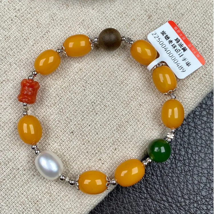 【山珊】天然老蜜蜡枣珠手串0489DIY俄料鸡油黄蜜蜡设计手链女士