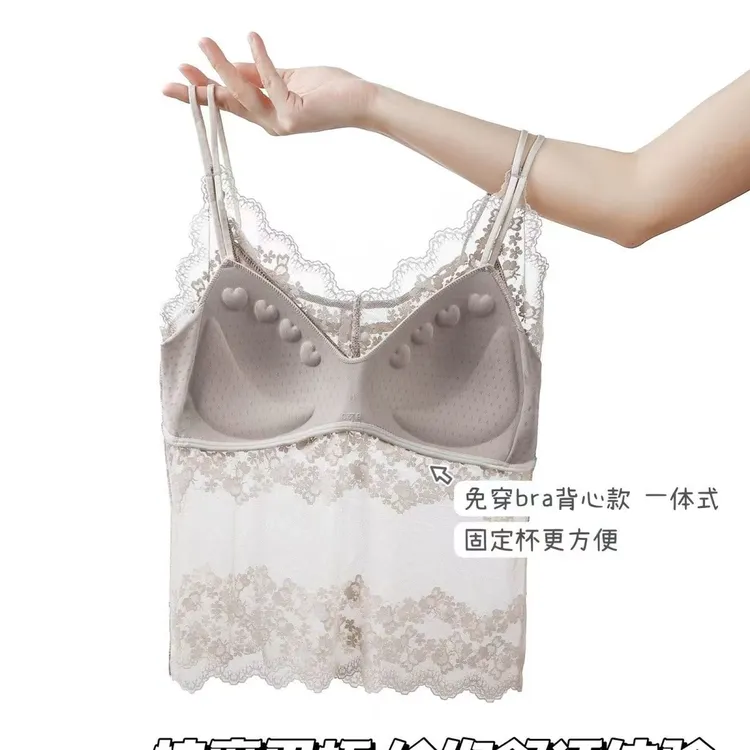 蕾丝大码透气内搭吊带内衣女士带胸垫外穿镂空网纱花边美背心5538