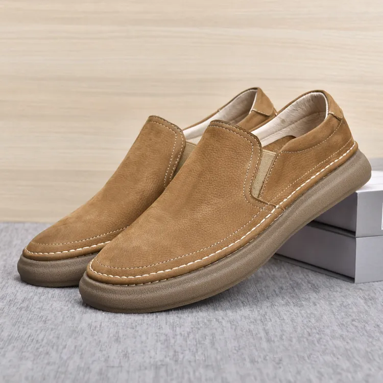 外贸手工男鞋一脚蹬皮鞋夏季真皮百搭潮流圆头软皮软底鞋子男款